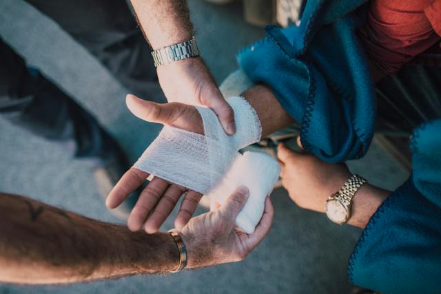 hand wrapped after injury
