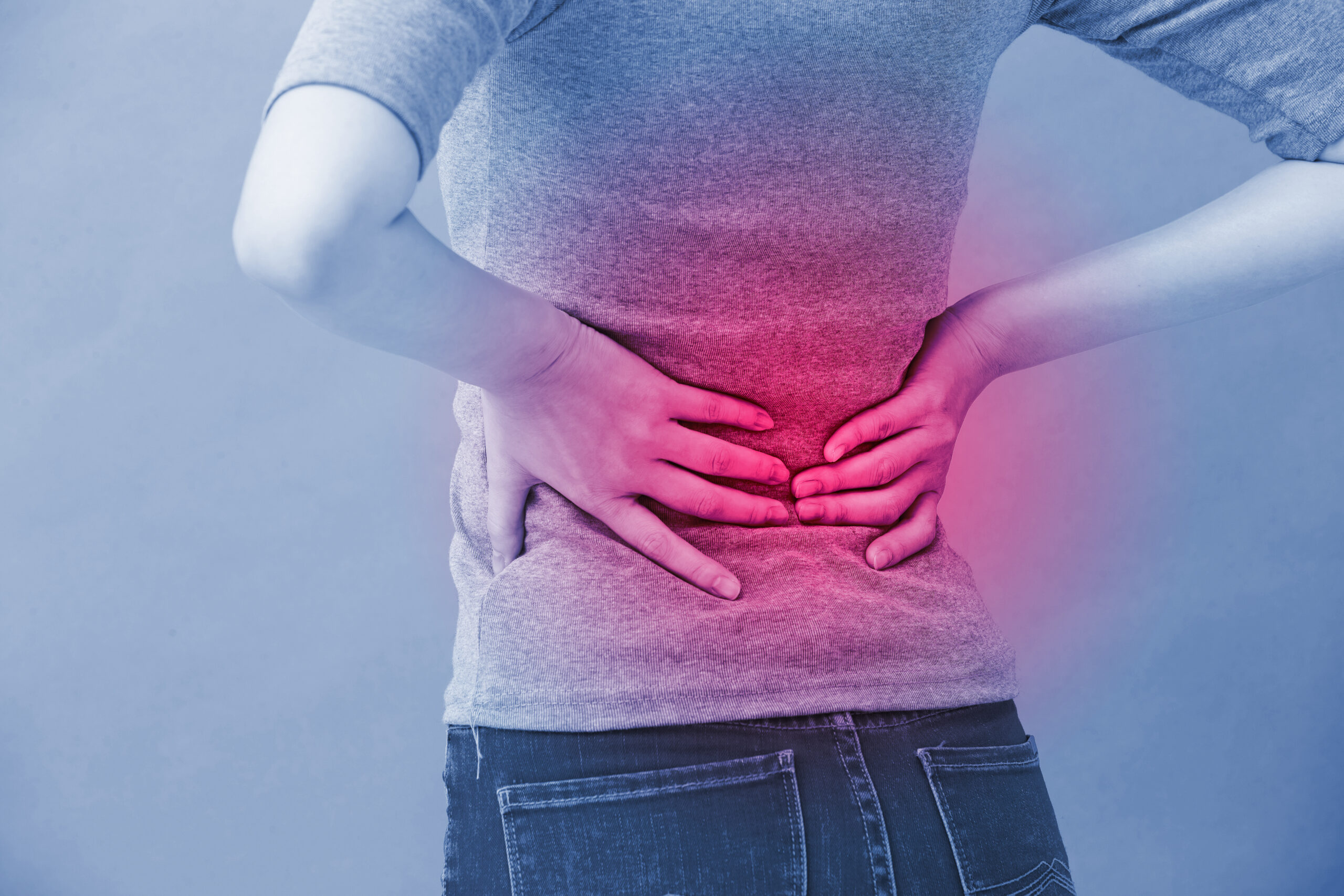 woman with kidney disease on the blue background