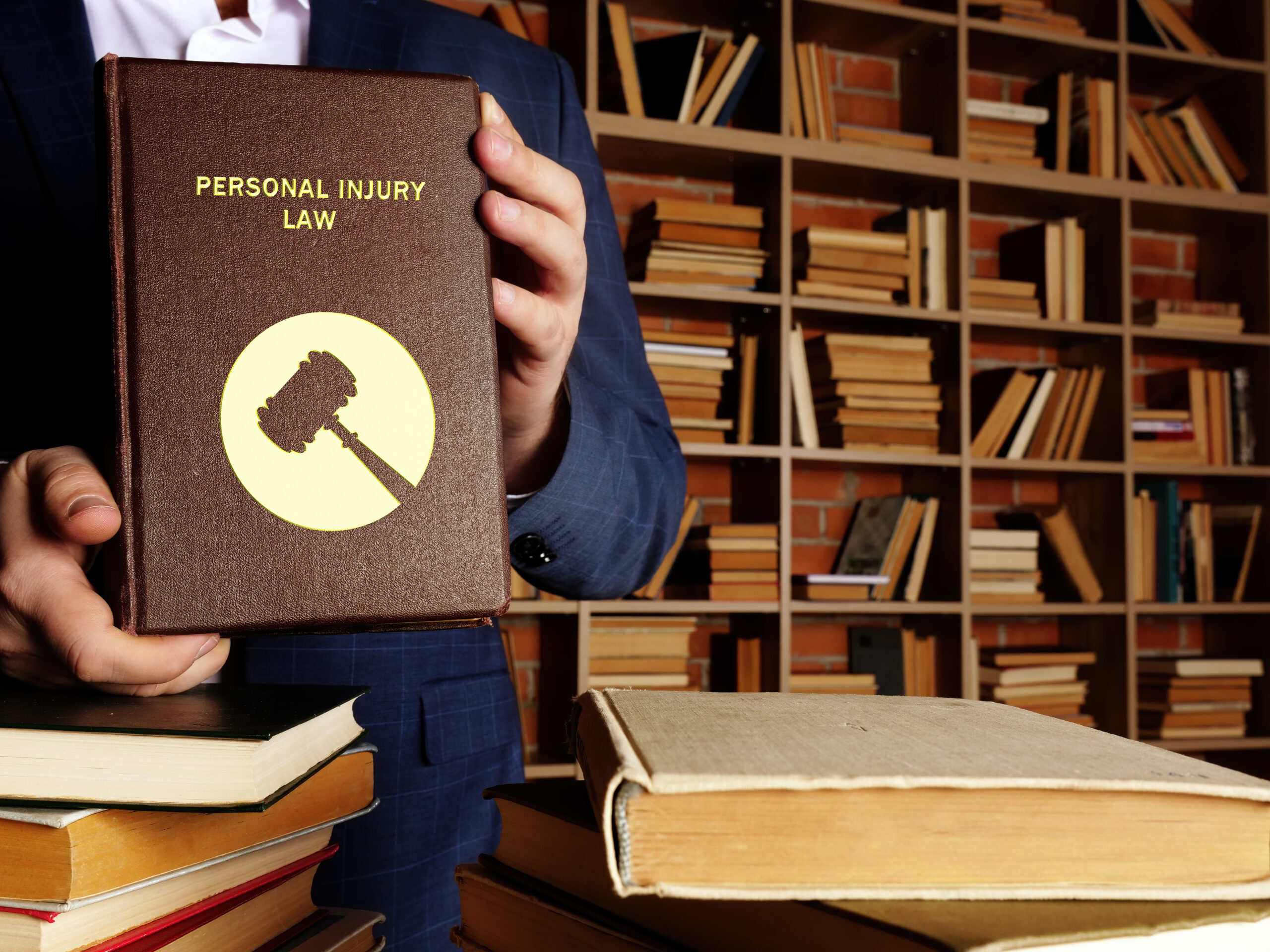 PERSONAL INJURY LAW book in the hands of a jurist. Personal injury law, also known as tort law, is designed to protect you if you or your property is injured
